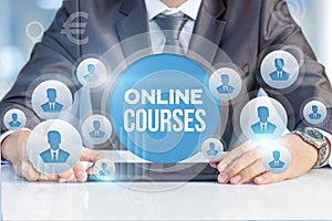 Businessman announces online course . photo