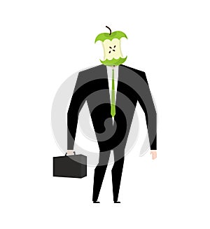 Businessman apple core. Dumb boss. Silly manager garbage