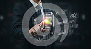 Businessman Approving Document on Holographic Interface