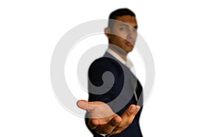 Businessman with arm extended and hand out