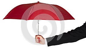 Businessman Arm Holding Red Umbrella Isolated