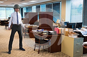 Businessman, Army Helmet, Business Office