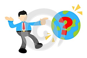 businessman and ask sign question world cartoon doodle flat design vector illustration