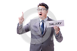 Businessman asking for salary increase isolated on white backgro