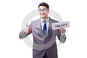 Businessman asking for salary increase isolated on white backgro photo