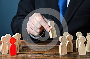 The businessman assembles a team of the presented candidates. Staff and Human Resource Management. Team building. Staffing,