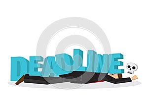 Businessman attacks, fall and collapse by giant lettering â€œdeadlineâ€. Concept of project crisis, corporate sabotage or company