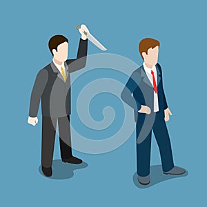 Businessman attacks knife meanness trick flat isometric vector