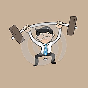 Businessman attempt weight lifting