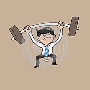Businessman attempt weight lifting photo