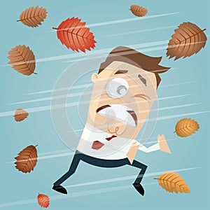 Businessman in autumn storm clipart