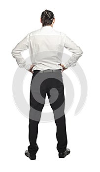 Businessman back view on white background