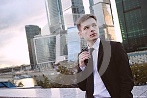 Businessman on background of the business center