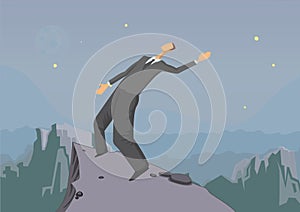 Businessman balancing on the edge of the abyss, business concept, vector illustration.