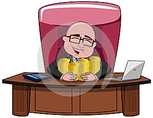 Businessman Bald Cartoon Boss Money Rich