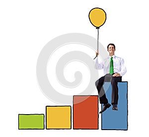 Businessman on a Bar Graph Holding a Balloon