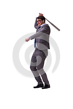 The businessman with baseball bat isolated on white