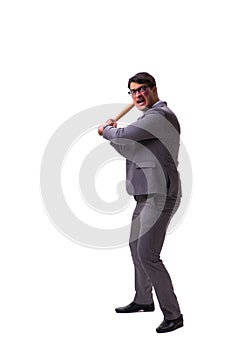 The businessman with baseball bat isolated on white