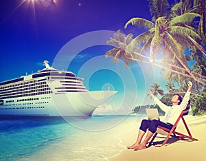 Businessman Beach Cruise Ship Relaxation Concept