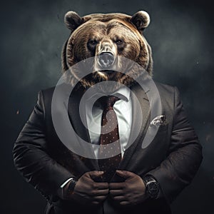 Businessman bear portrait. Severe animal mafia