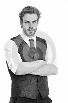 Businessman, bearded man or serious gentleman in waistcoat and t