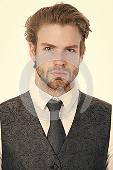 Businessman, bearded man or serious gentleman in waistcoat and tie