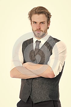 Businessman, bearded man or serious gentleman in waistcoat and tie