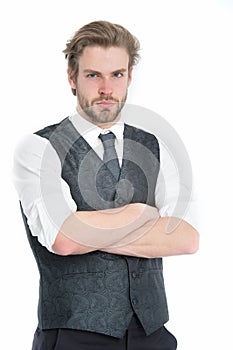 Businessman, bearded man or serious gentleman in waistcoat and tie