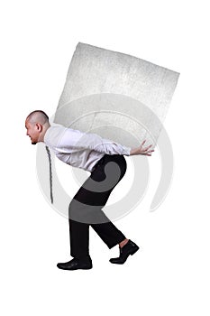 Businessman Bearing Heavy Load on His Back, Side View Profile