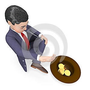 Businessman Begging Shows Give Commercial And Famine 3d Rendering photo