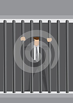 Businessman Behind Bars Vector Cartoon Illustration