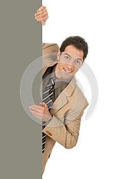 Businessman behind a shield