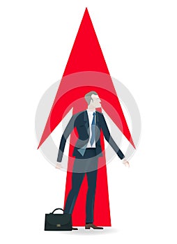 Businessman and big arrow. City business life, growth, achievement, Business concept illustration success