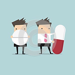 Businessman with big pill