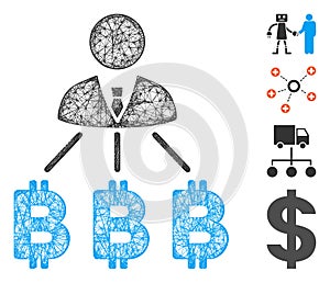 Businessman Bitcoin Expences Web Vector Mesh Illustration