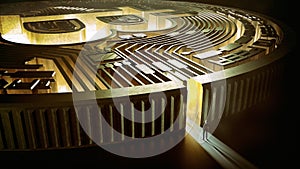Businessman in bitcoin labyrinth. 3d rendering