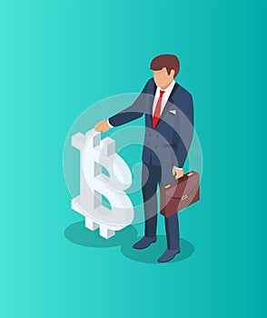 Businessman with Bitcoin Sign Vector Illustration