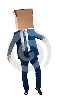 The businessman with blank box on his head