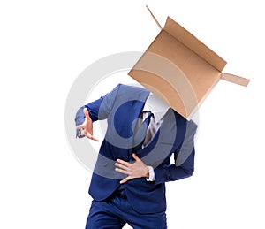 The businessman with blank box on his head