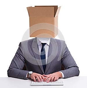 Businessman with blank box on his head
