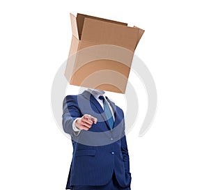 Businessman with blank box on his head