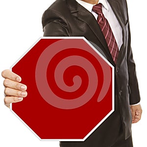 Businessman With Blank Stop Sign