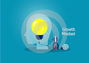 Businessman blowing Light bulb by air pump. growth mindset concept.vector illustrato