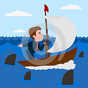 Businessman blowing into the sail boat vector