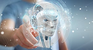 Businessman using digital artificial intelligence interface 3D r