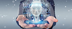 Businessman using digital artificial intelligence interface 3D r