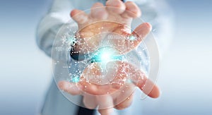 Businessman using digital binary code connection network 3D rendering
