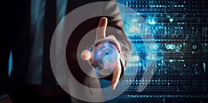 Businessman on blurred background using digital padlock interface 3D rendering, Generative AI illustrations