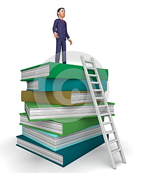 Businessman With Books Indicates Studying Answer And Ladders