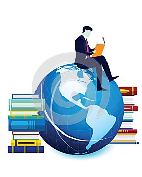 Businessman and Books. Knowledge Business Education Concept
